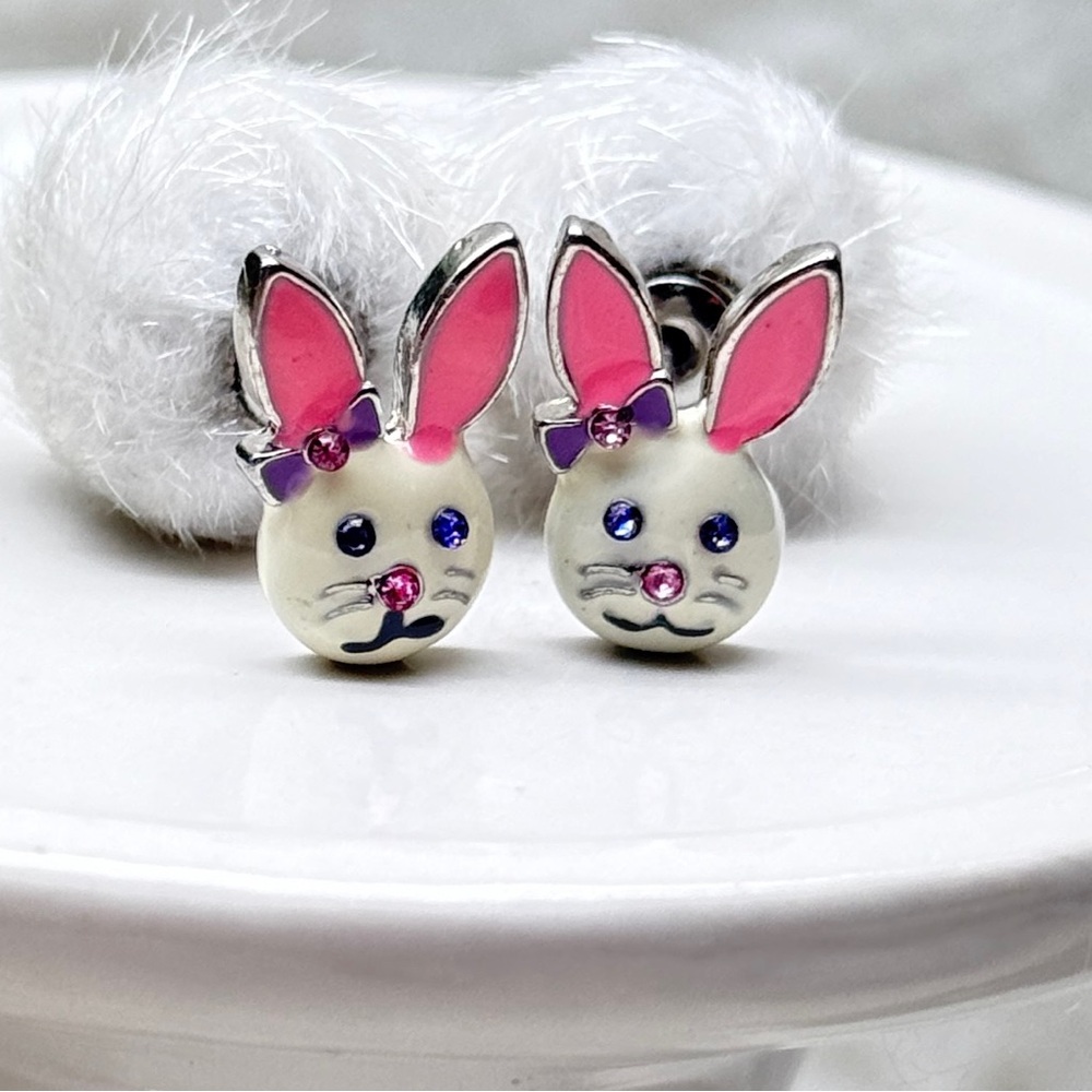 Cute Bunny Earrings with Pink and Blue Accents